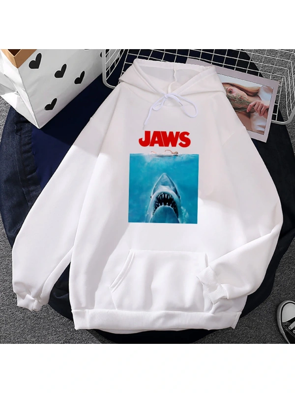 Beyaz Unisex Çeneler Thriller film kıyafetleri kapşonlu gra