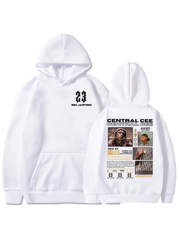 Beyaz Unisex Central Cee GREATNESST RUSH BEDEN Baskılı Kapüşonlular Kapşonlu Sokak Şı