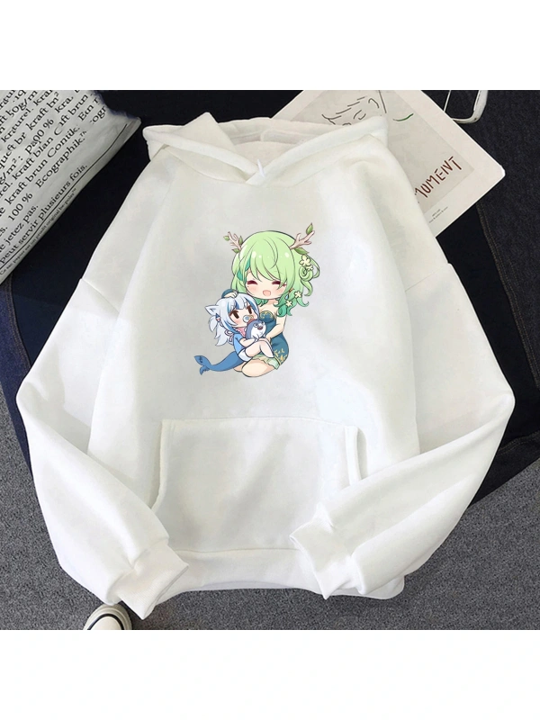 Beyaz Unisex Ceres Fauna Hololive kapşonlu Casual karikatür baskılı