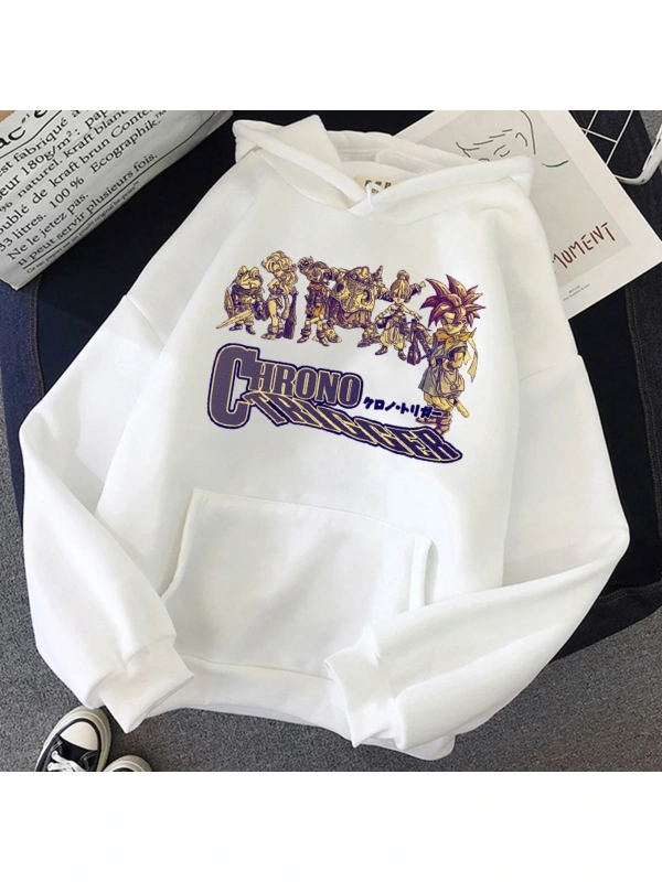 Beyaz Unisex Chrono tetik baskılı savaşçı kılıç ile rahat renkli kapüşonlu Ha