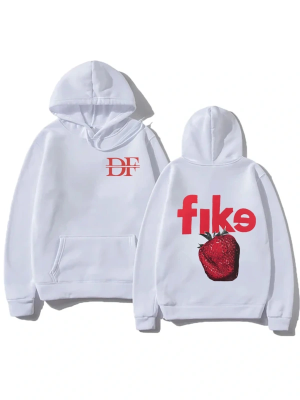 Beyaz Unisex Dominic Fike çilek Hoodie Hiphop tarzı sanatçı bant günlük kıyafetler alternat