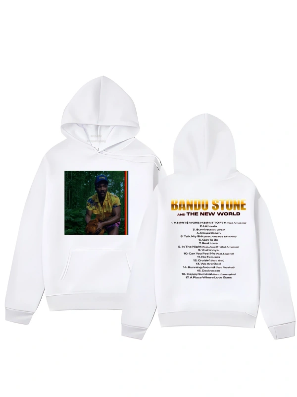 Beyaz Unisex Donald Glover Bando taş ve yeni dünya Hoodieslar rahat Pop
