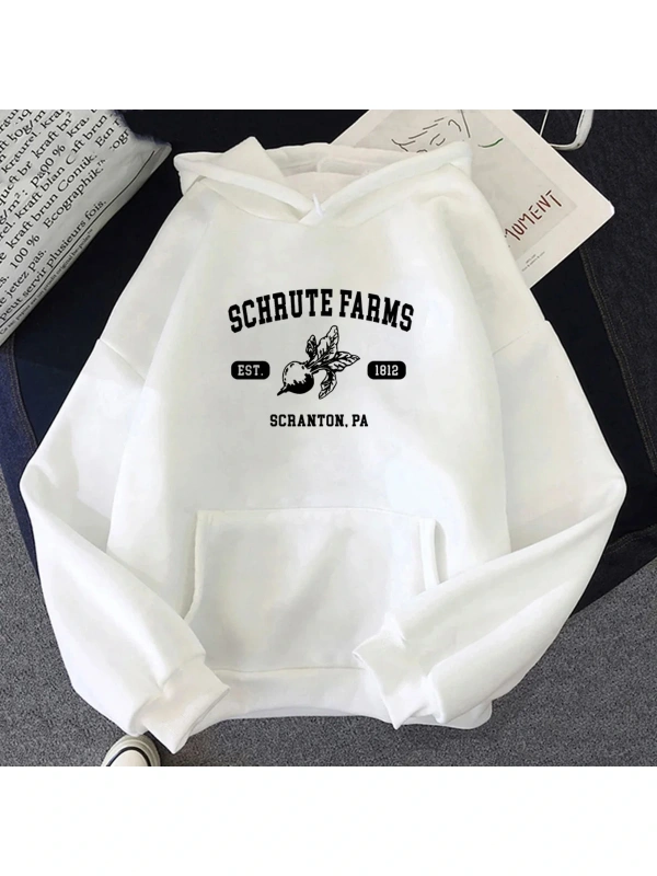 Beyaz Unisex Dwight Schrute Hoody Vintage Baskılı Hoodie Minimalizm Grafik