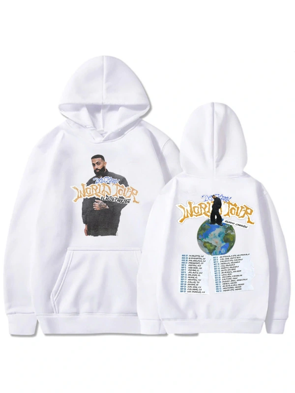 Beyaz Unisex Eladio Carrión DON KBRN Dünya Turu Rahat kapüşonlu
