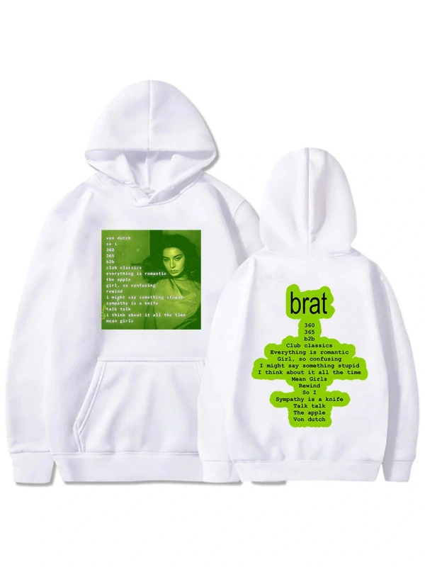 Beyaz Unisex Erkekgiyim Brat Pop müzik şarkıcı Charli XCX grafik baskı ile cep raha