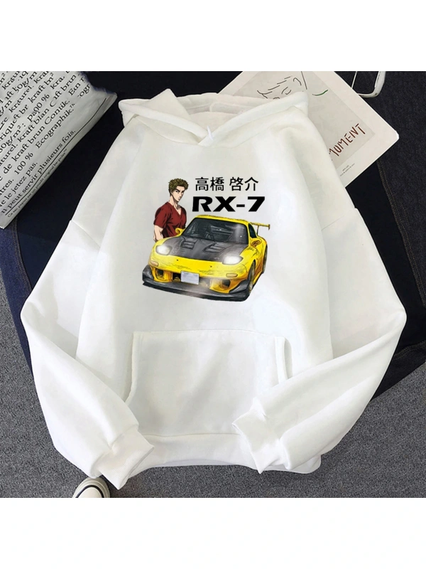 Beyaz Unisex Fujiwara Tofu dükkanı AE86 Manga Hoodie lar kewomen ke Takahashi FD RX7 kapüşon