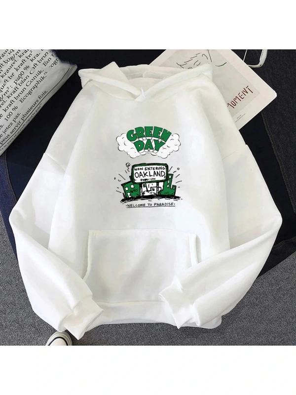 Beyaz Unisex G-yeşil gün müzik Rock Band boy Hoodie Harajuku Graffiti ağır zihin