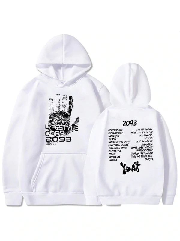 Beyaz Unisex giysi 2093 Yeat kalça HopMoletom kapşonlu Streetwear uzun k
