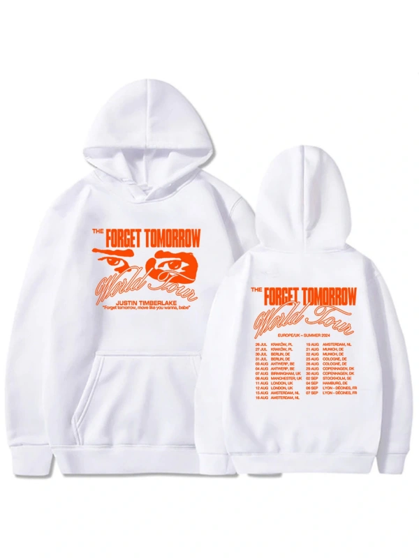 Beyaz Unisex Grafik giysi justin-timberlake yarın dünya turu Sudaderas Con Capucha kapşon