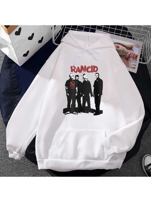 Beyaz Unisex Heavy Mental Rancid Band Men Hip Hop Fashion Sweatshirts Long Sleeve Warm Hooded Pull