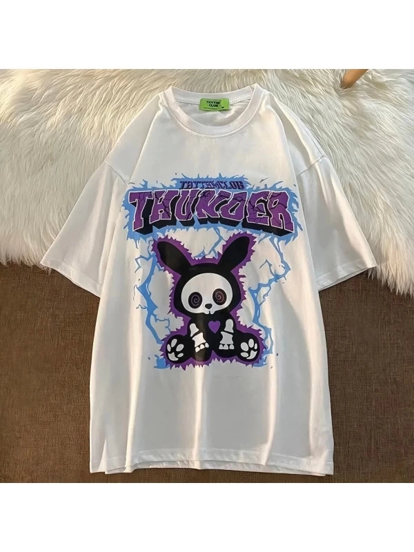 Beyaz Unisex Hipnoz Tavşan Tişört