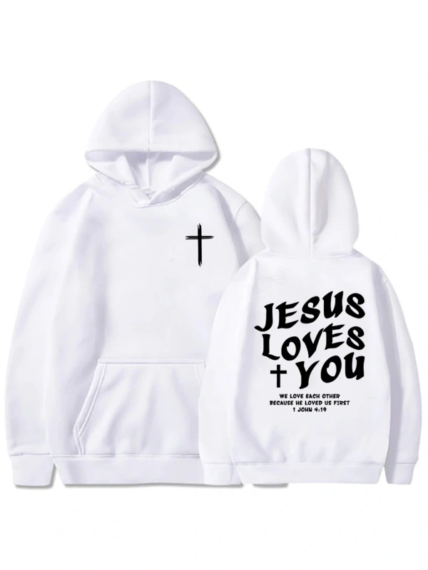 Beyaz Unisex İsa Seni Seviyorum Hıristiyan İncil Ayet Mektup Grafik Baskı Rahat Kadı