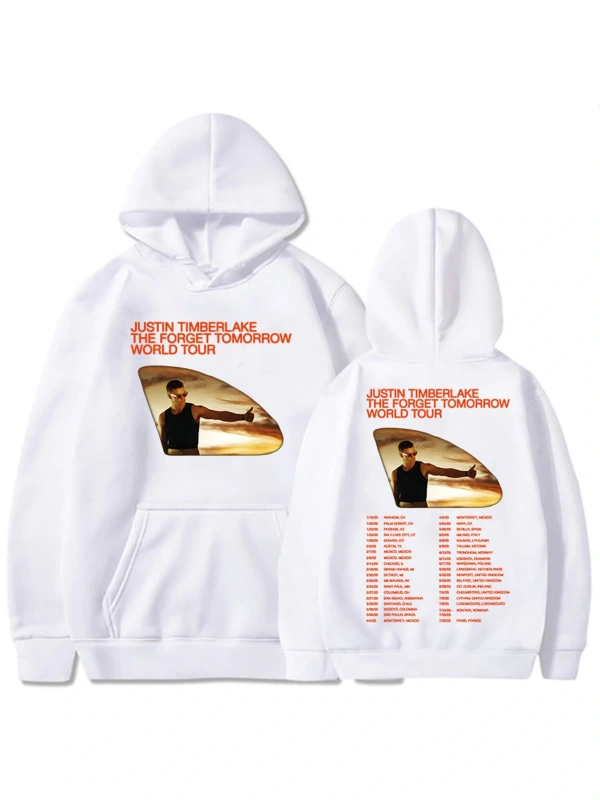Beyaz Unisex Justin Timberlake Singer Printing The Forget Tomorrow World Tour 2025 Sweatshirts Lon