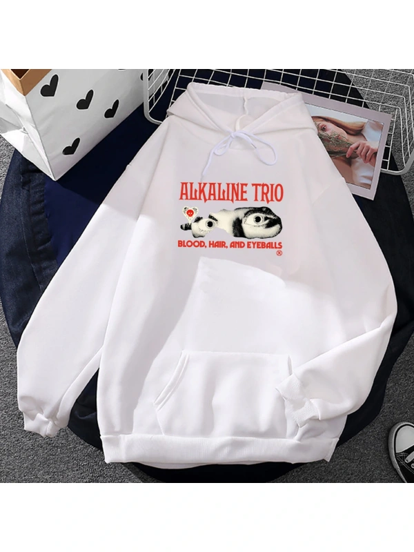 Beyaz Unisex Kan saç Eyeballs tur Rock Band alkalin Trio grafik Moletom Masculino kap