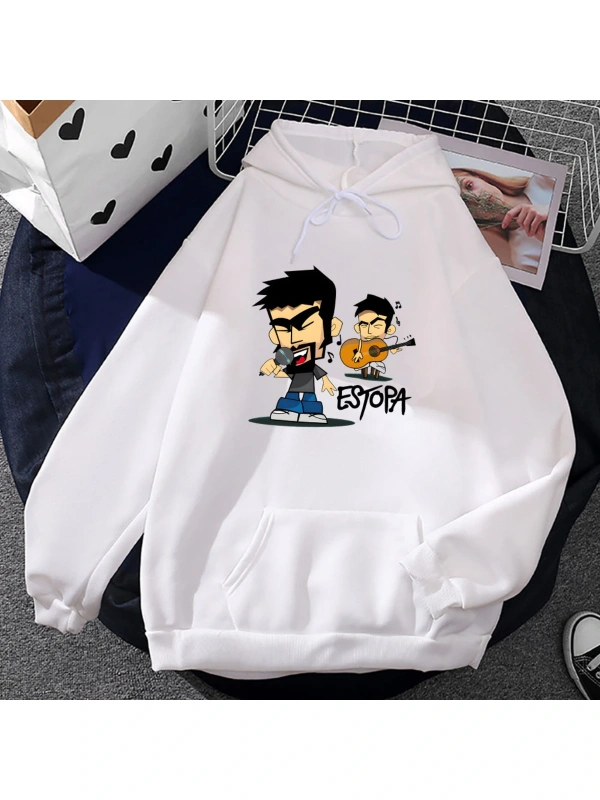 Beyaz Unisex Kapşonlu Pullovers pa kayaRumba Duo kıyafetleri rahat moda g