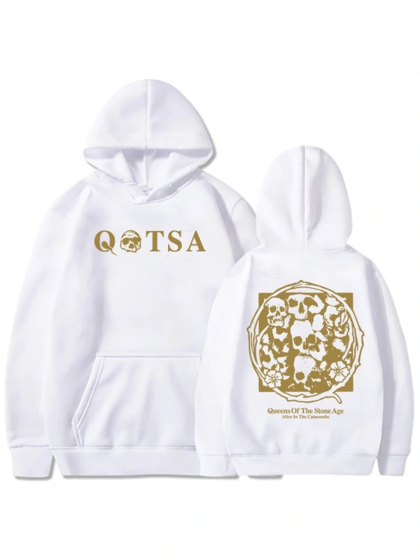 Beyaz Unisex Katakomolarda Canlı Kapüşonlular TAŞ YAŞIN KRALIÇELERİ QOTSA Bandek Kapş