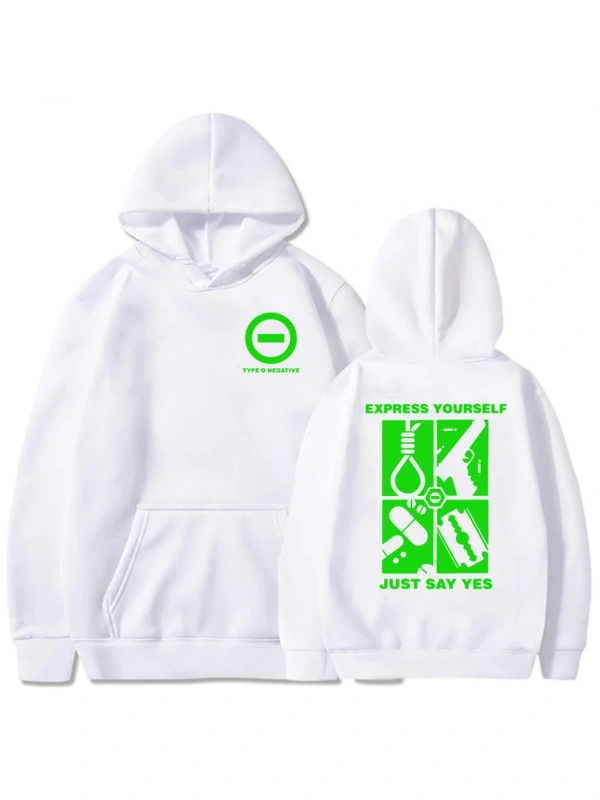 Beyaz Unisex Kendinizi İfade Edin Sadece Evet Söyle Kapüşonlular Tip O Negatif Rock Grubu Uzun Kol