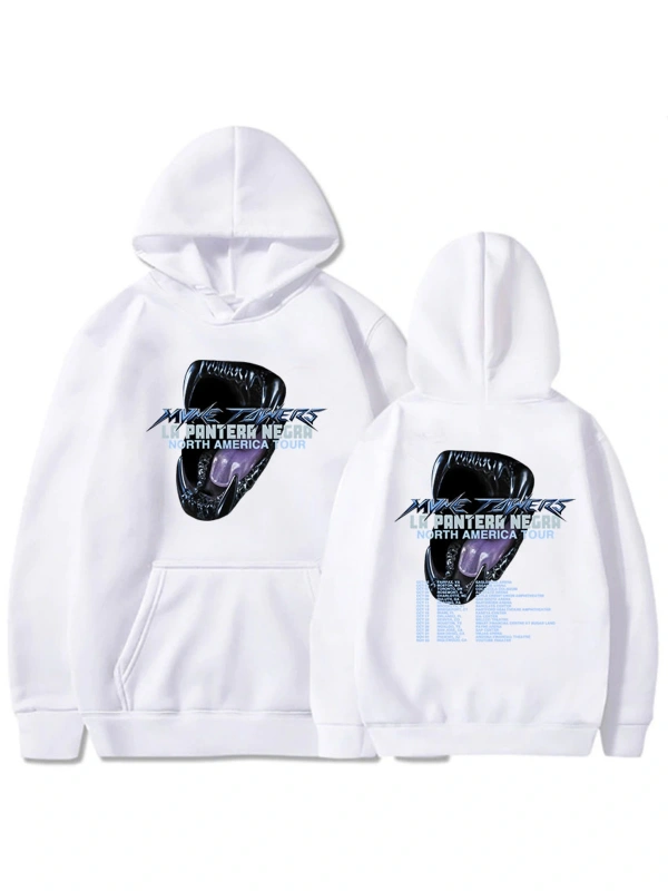 Beyaz Unisex La Pantera Negra Tour Myke Towers Rapper Printing Sweatshirts Hip Hop Streetwear