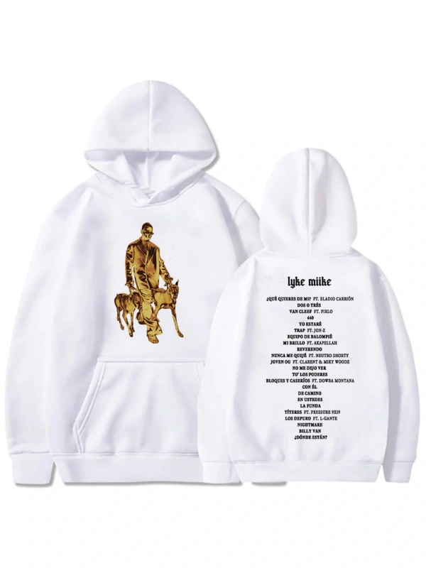 Beyaz Unisex LYKE MIIKE 2025 Albümü Baskı Kapüşonlular Myke Towers Rapçi Hip Hop Sokak Rahat Erkek