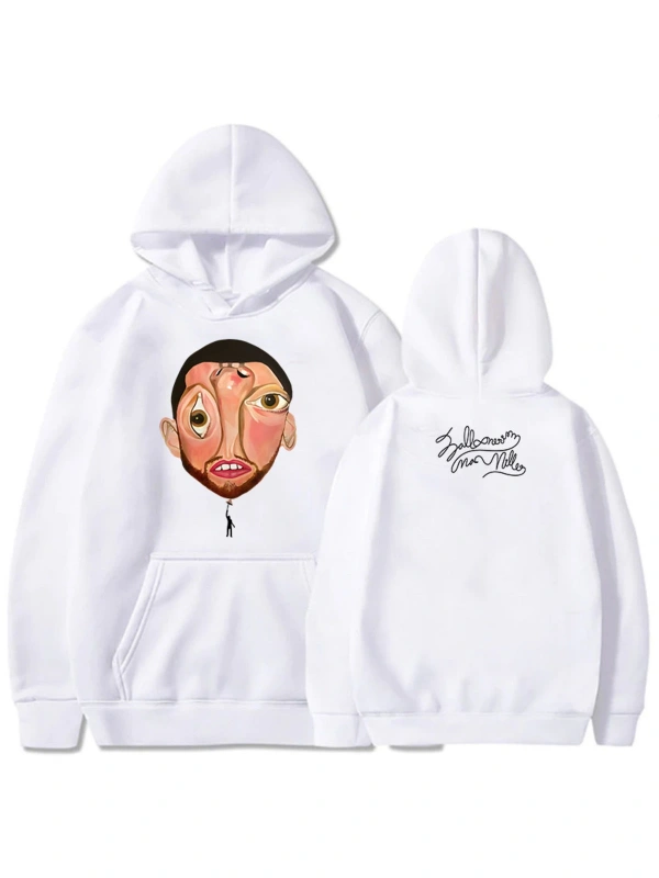 Beyaz Unisex MaccMiller Balon Silk Albümü 2025 Baskı Kapüşonlular Hip Hop Sokak Şıklığı Ye