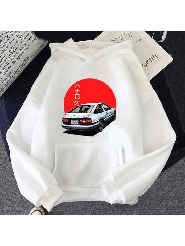 Beyaz Unisex Manga Hoodie AE86zak japon Harajuku Anime tişört
