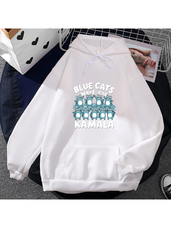 Beyaz Unisex Mavi kediler Kamala karikatür hoodie sevimli kapüşonlu Sweatshirt için sonbahargi