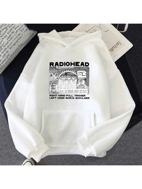 Beyaz Unisex Moda Radiohead Hoodie için Rock Band müzik hayranları boy grafik gi