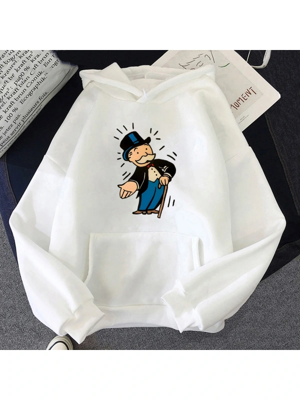 Beyaz Unisex MONOPOLY ADAM KışSonbahar Kapşonlu Karikatür Grafik Giysi Haraju