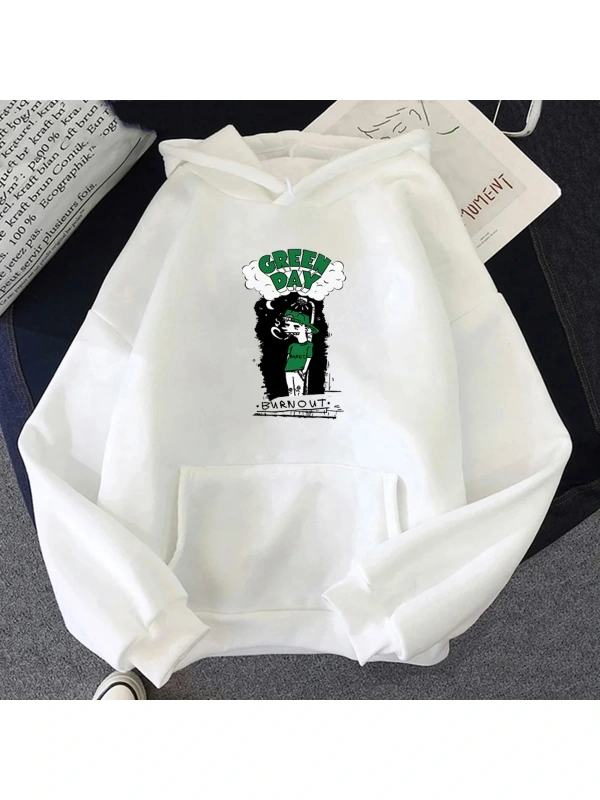 Beyaz Unisex Müzik G-yeşil Gün Rock Grubu Estetik Kapşonlu Hip Hop Ağır Zihinsel Sweatwear Çift K