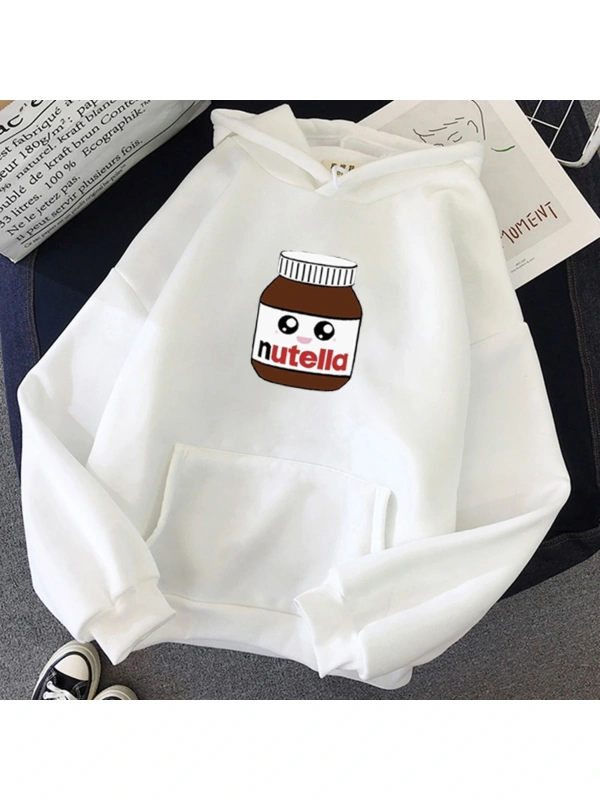 Beyaz Unisex Nutella küçük yüz Hoodie Baskı Hoody TEMEL Moda Karikatür Bask