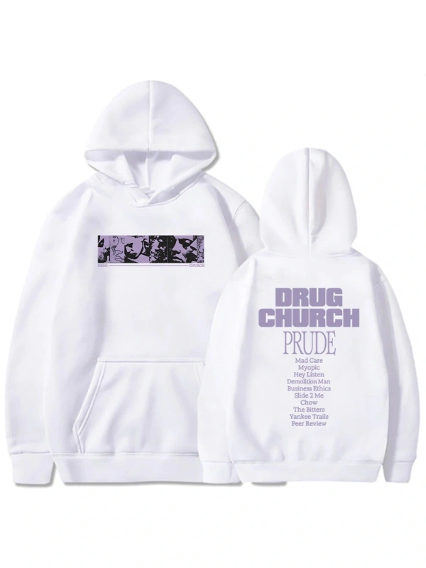 Beyaz Unisex Prude albümü grafik ilaç kilise kapşonlu Con deras C