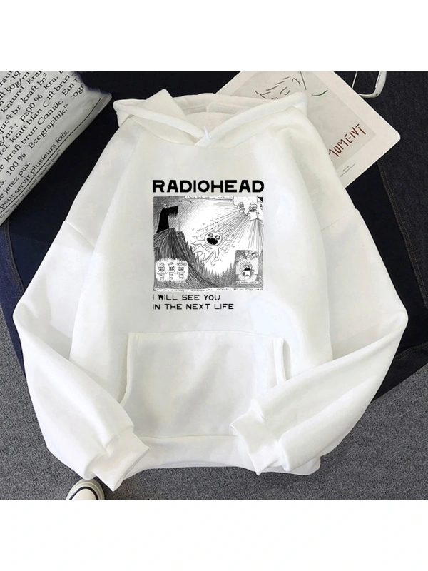 Beyaz Unisex Radiohead RadioIndie Fan Hoodie Komik Grafik SonbaharHarajuk