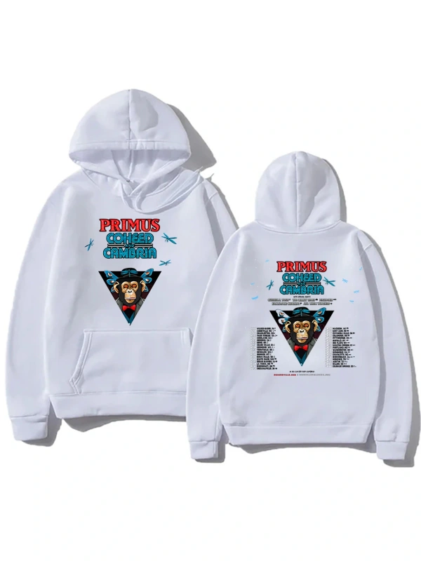 Beyaz Unisex Retro kaya müzik Primusss grafik baskı kapşonlu elbise erkekle