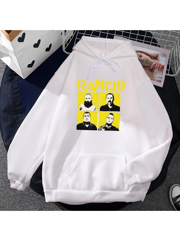 Beyaz Unisex Rock Band Rancid grafik kapüşonlu Hip Hop moda Harajuku k