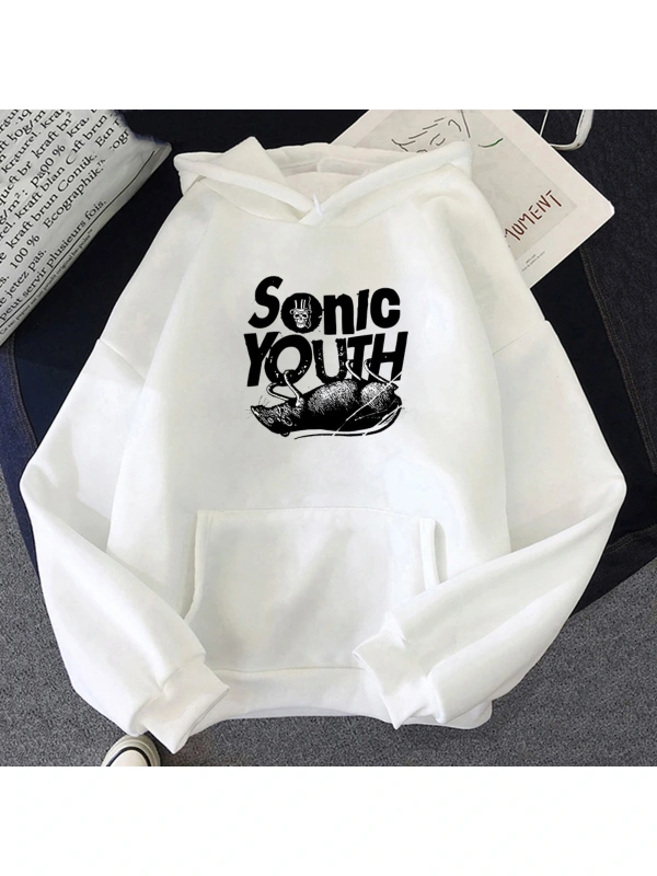 Beyaz Unisex S-Sonic Gençlik Müzik Grubu Harajuku Kapüşonlular Estetik Yakışıklı Manga Grafik Kaz