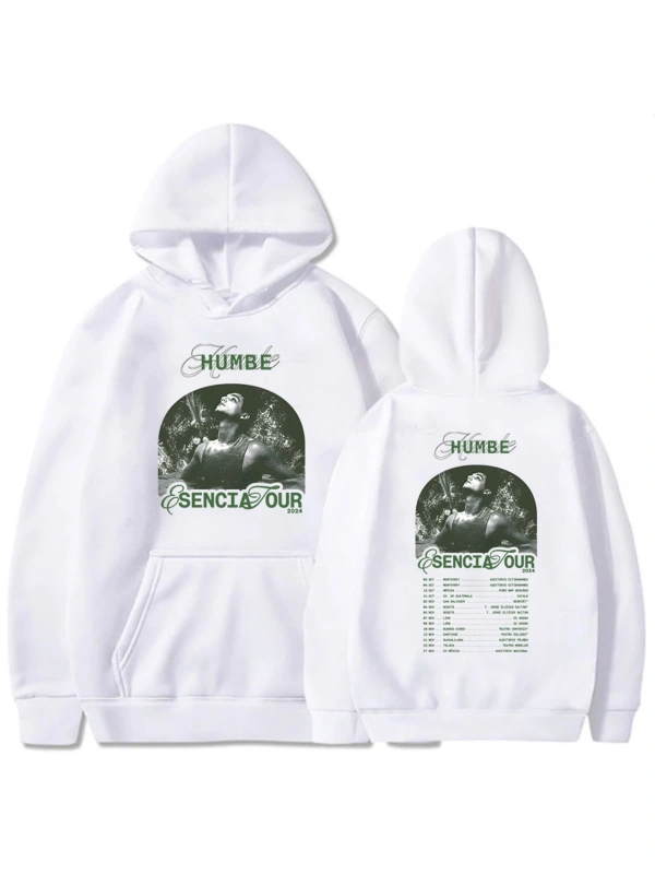 Beyaz Unisex Şarkıcı grafik Esencia tur Humbe kapşonlu erkekağır