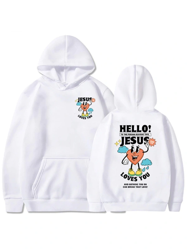 Beyaz Unisex Streetwear Hip Hopi hıristiyan İsa sizi seviyor İncil Verse rahat komi