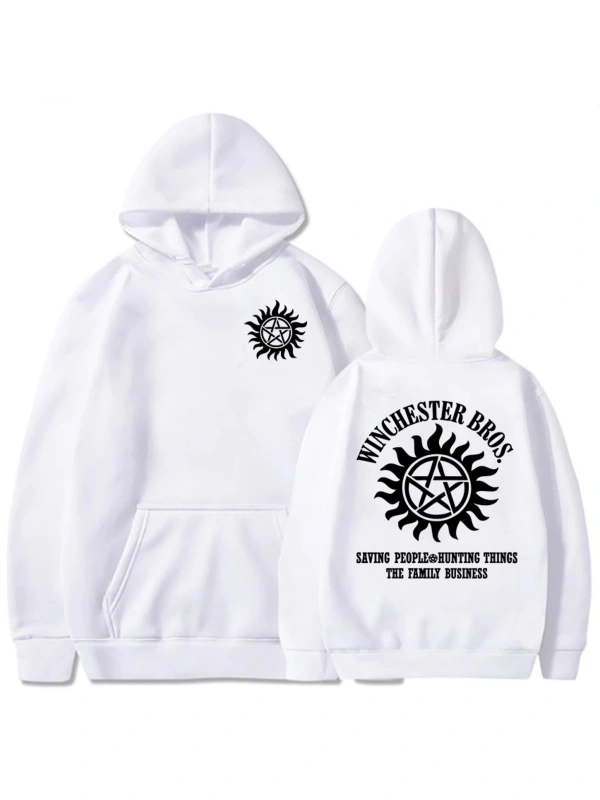 Beyaz Unisex Supernaturall Winchester Bros kapüşonlu Moletom Masculino