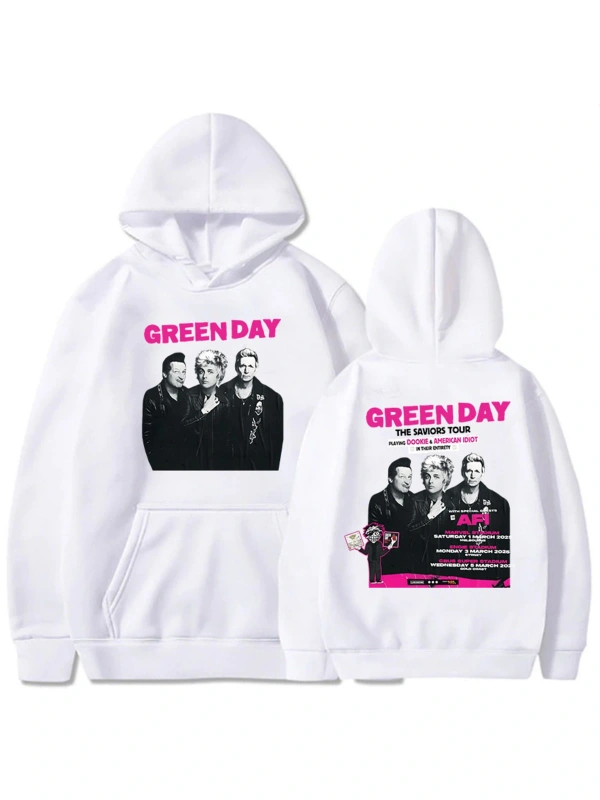 Beyaz Unisex The Saviors Tour 2025 Green Day Rock Band Graphic Sweatshirts Sudaderas Long S