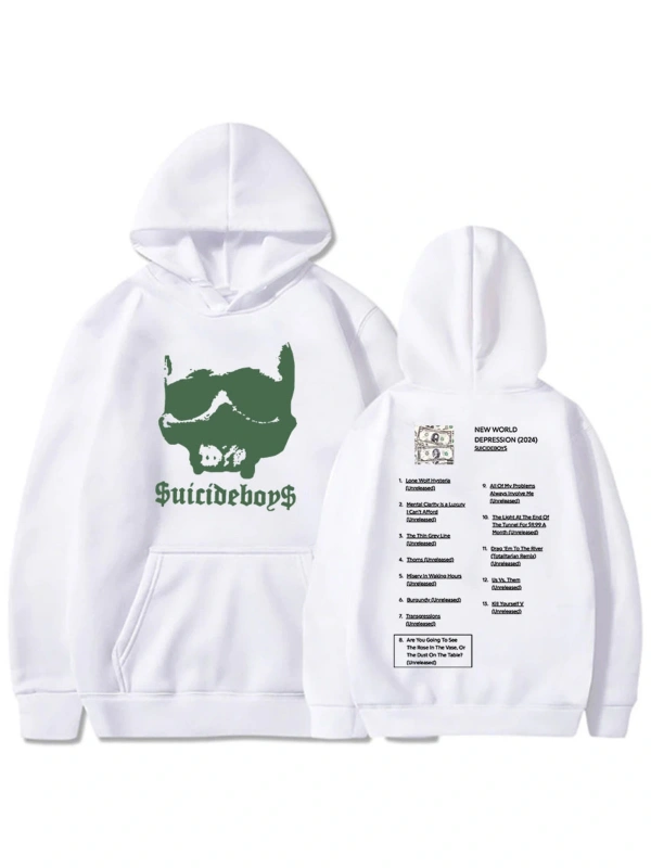 Beyaz Unisex treetweed Grafik Giyim YENI DÜNYA DEPRESSI Albümü Kapüşonlularüz