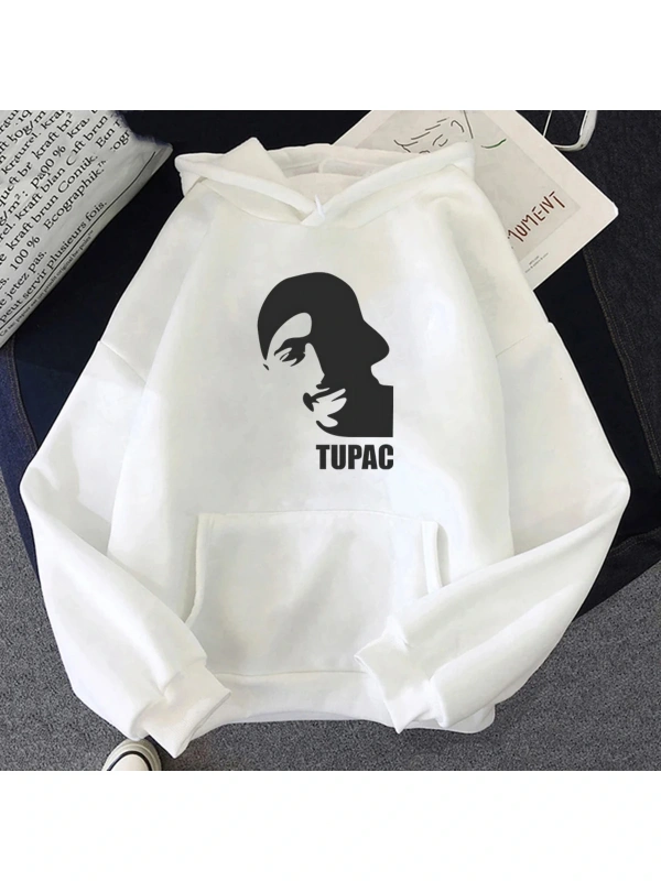 Beyaz Unisex Tupac 2pac Kapüşonlular Moda Punk Manga Grafik Estetik ErkekDö