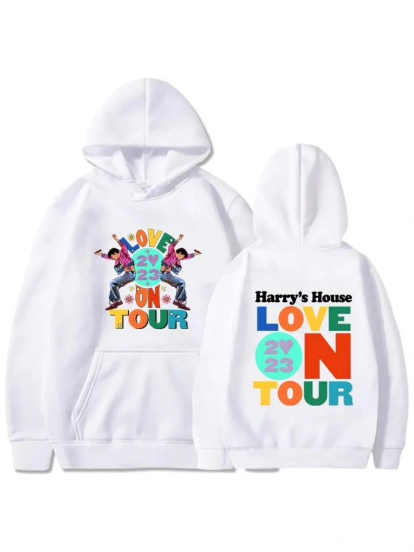 Beyaz Unisex Tur üzerinde Harrys evi aşk Hoody Streetwear baskıi özgünlük estetik