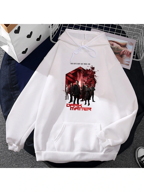 Beyaz Unisex TV serisi için koyu madde grafik baskı kışsonbahar rahat kapşonlu k