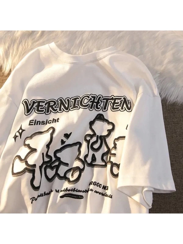 Beyaz Unisex Vernichtten Einsicht Karakter Tişört