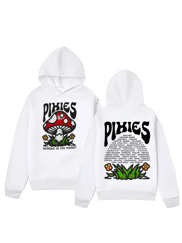 Beyaz Unisex Vintage rahat Hoodie pihoodie zihin Shroom yönlü giyim Y2K High Street