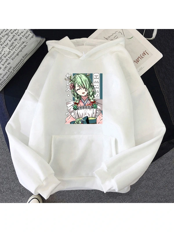 Beyaz Unisex VTuber Hololive Ceres Fauna Waifu kapşonlu sonbahar Hara