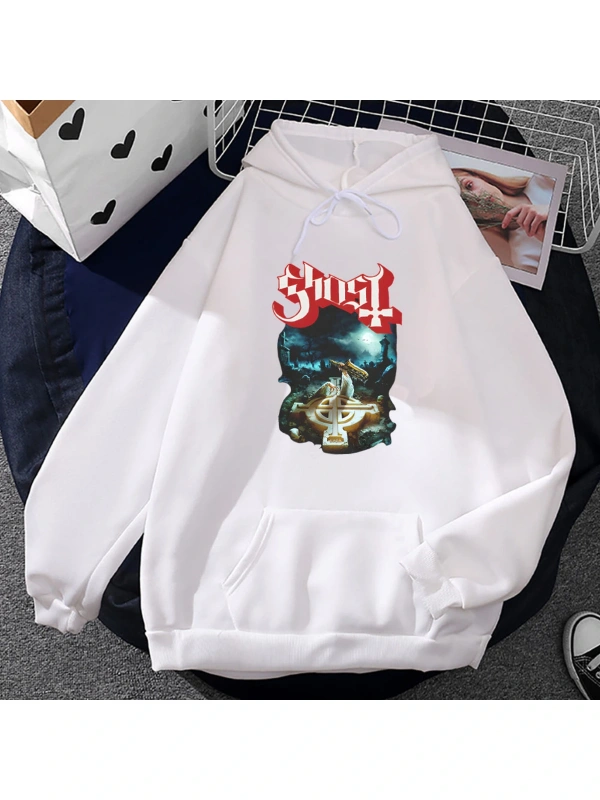 Beyaz Unisexi hayalet ayin burada ayin şimdi Streetwear kapşonlu kaz