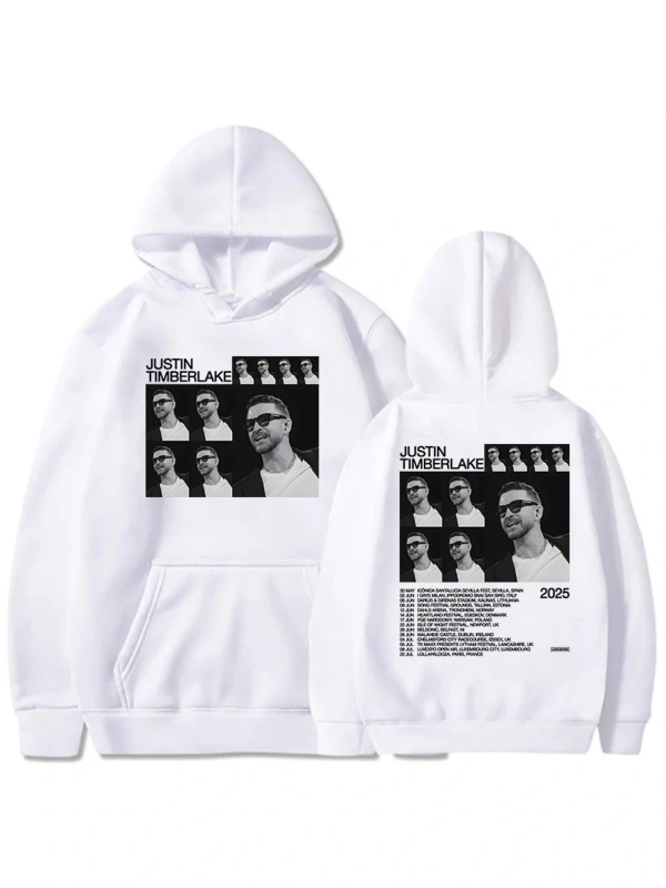 Beyaz Unisexi Justin Timberlake Turu 2025, Moletom Masculino kapüşonlu eşofm