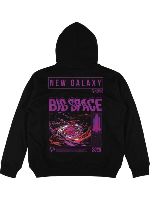 Big Space Siyah Oversize Unisex Kapüşonlu Sweatshirt Hoodie