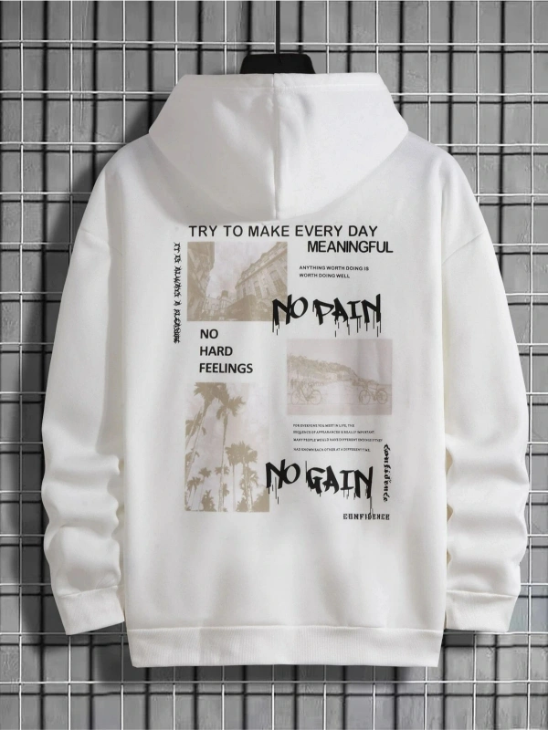 Black Sokak Beyaz No Pain No Gain Baskılı Oversize Kapüşonlu Sweatshirt